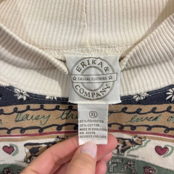 Vintage Erika & Company Farm Print Mock Neck Sweatshirt - Picture 5 of 8